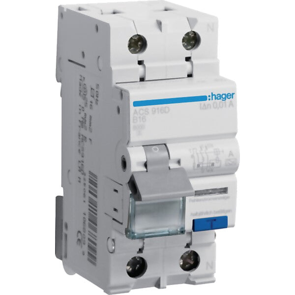 Hager FI/LS-Schalter 1P+N 6kA B-16A 10mA ACS916D